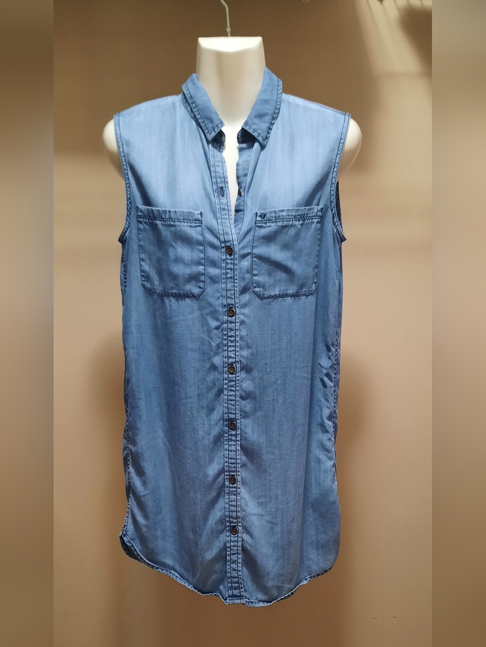 True Religion Utility Sleeveless Chambray Shirt Dress - Picture 2 of 8